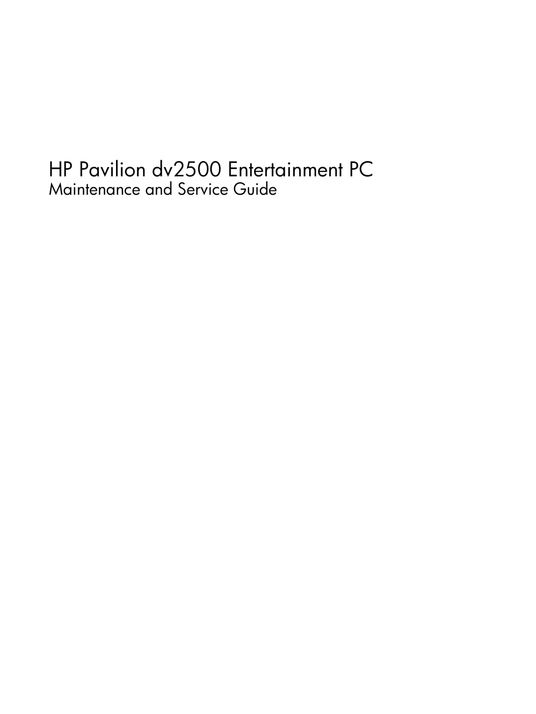 HP DV2500 manual HP Pavilion dv2500 Entertainment PC 