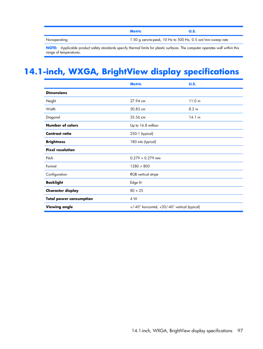 HP DV2500 manual Inch, WXGA, BrightView display specifications 