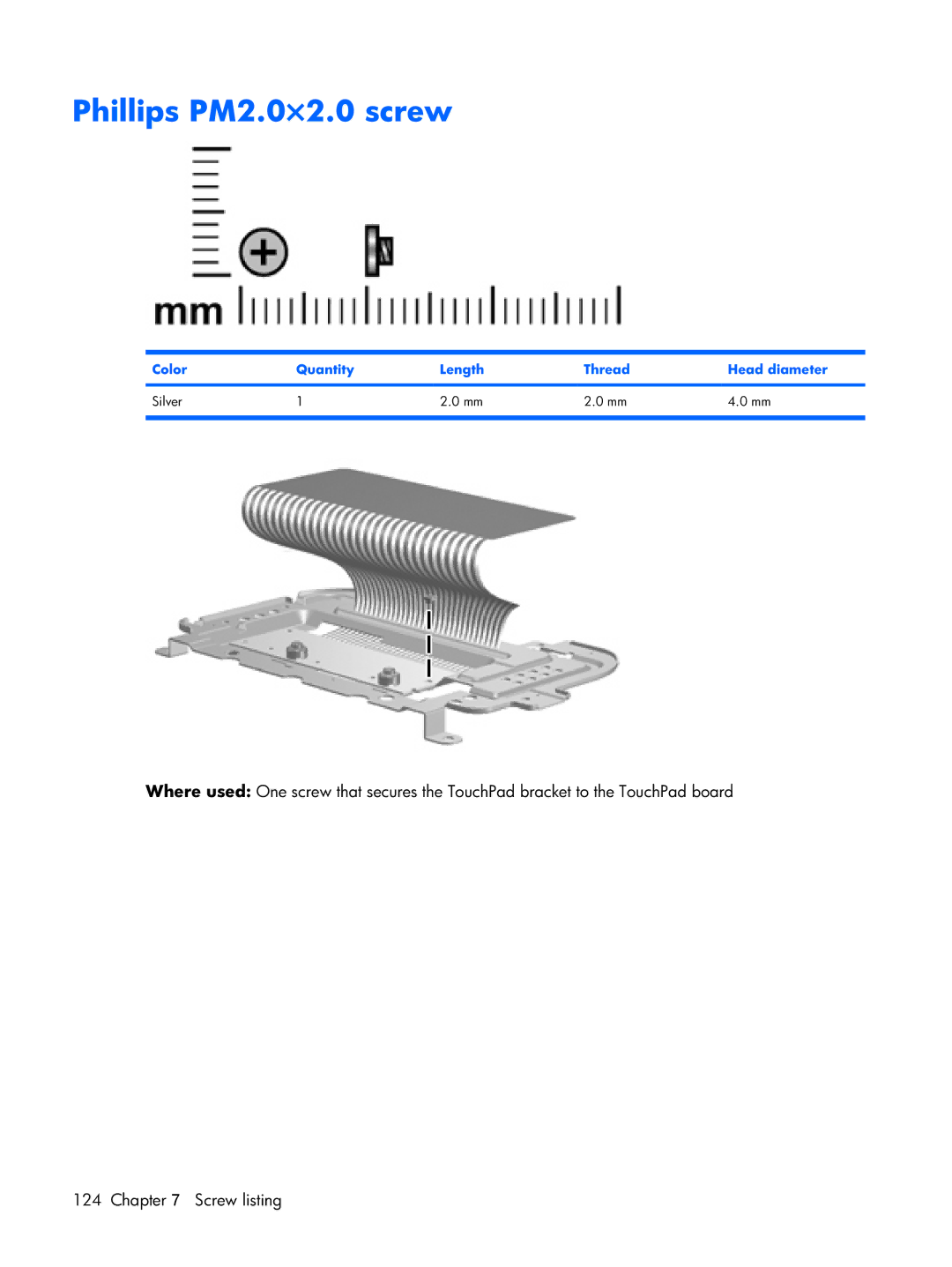 HP DV2500 manual Phillips PM2.0×2.0 screw 