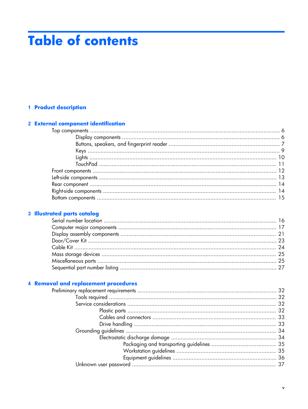 HP DV2500 manual Table of contents 