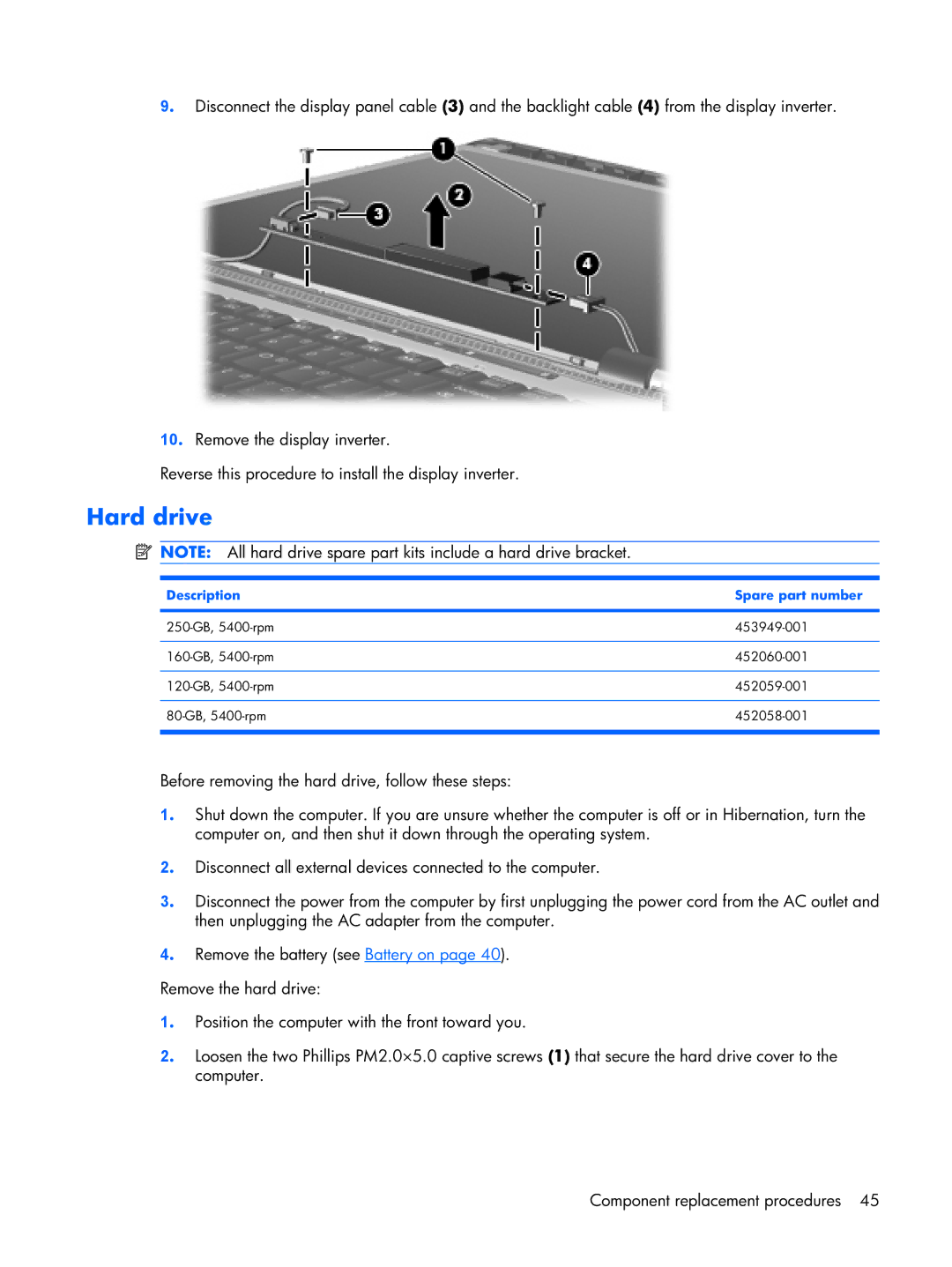 HP DV2500 manual Hard drive 