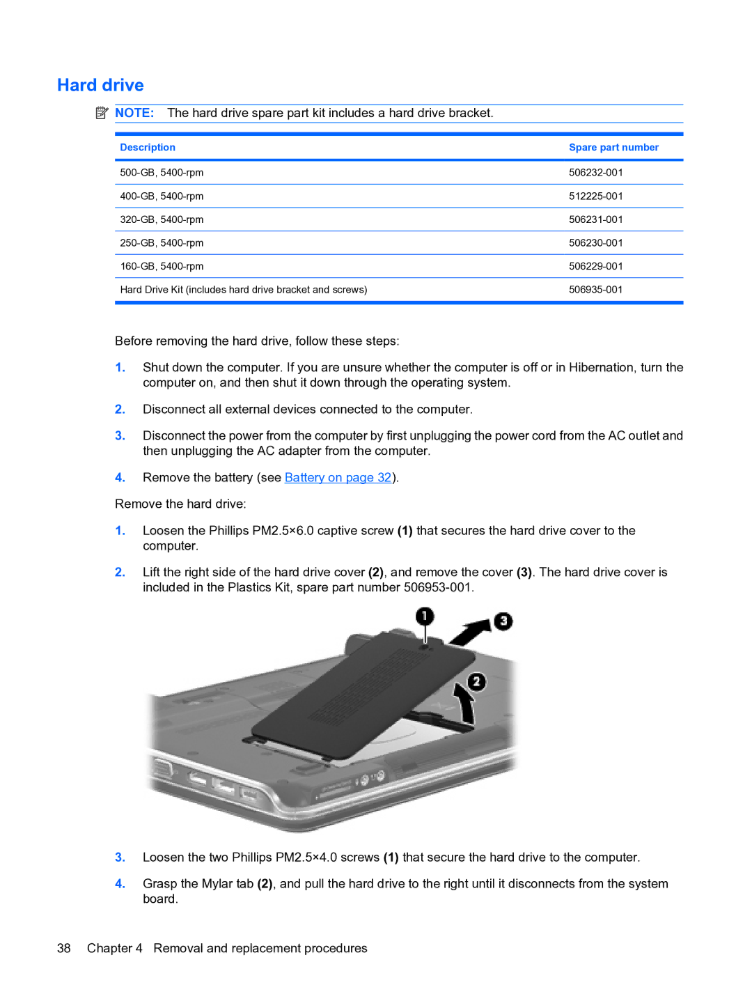 HP DV3 manual Hard drive 