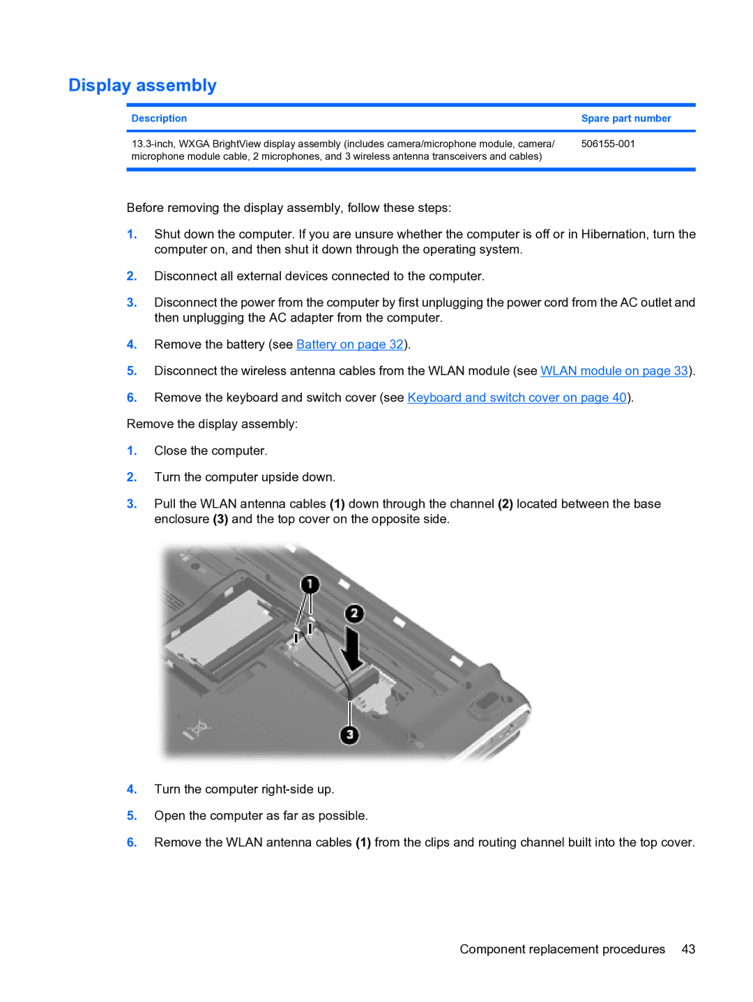 HP DV3 manual Display assembly, Description Spare part number 