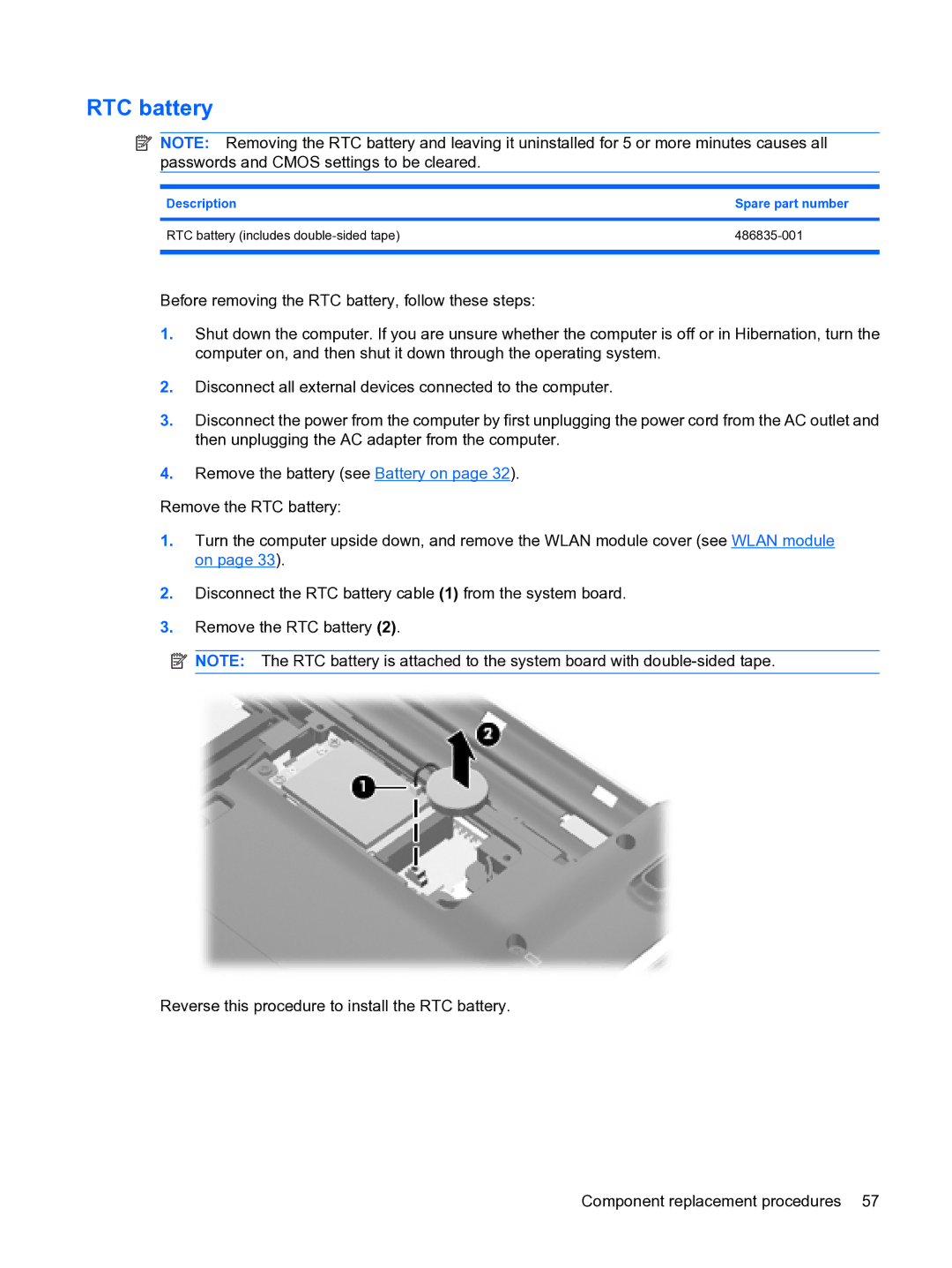 HP DV3 manual RTC battery 