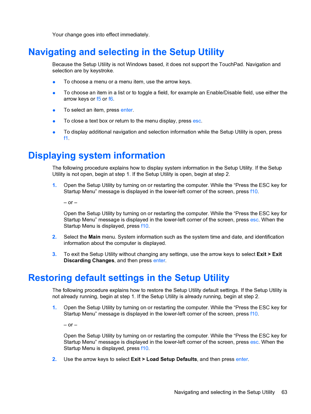 HP DV3 manual Navigating and selecting in the Setup Utility, Displaying system information 