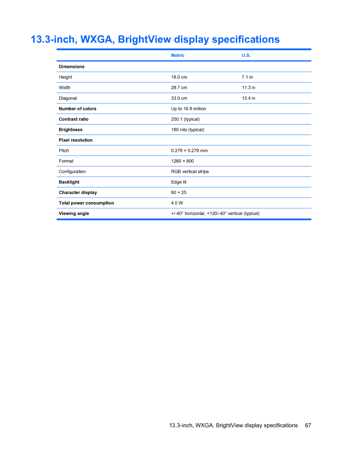 HP DV3 manual Inch, WXGA, BrightView display specifications 