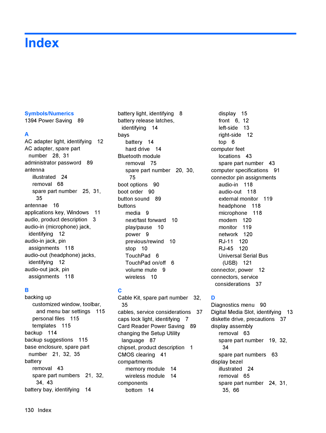 HP DV3000 manual Index, Symbols/Numerics 