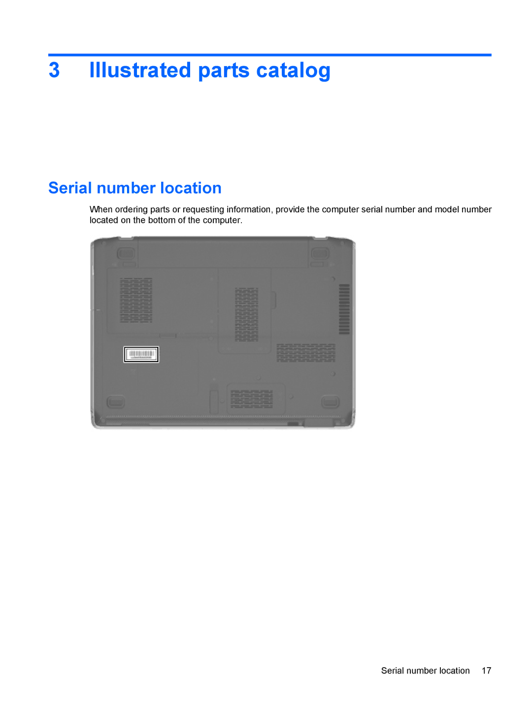 HP DV3000 manual Illustrated parts catalog, Serial number location 