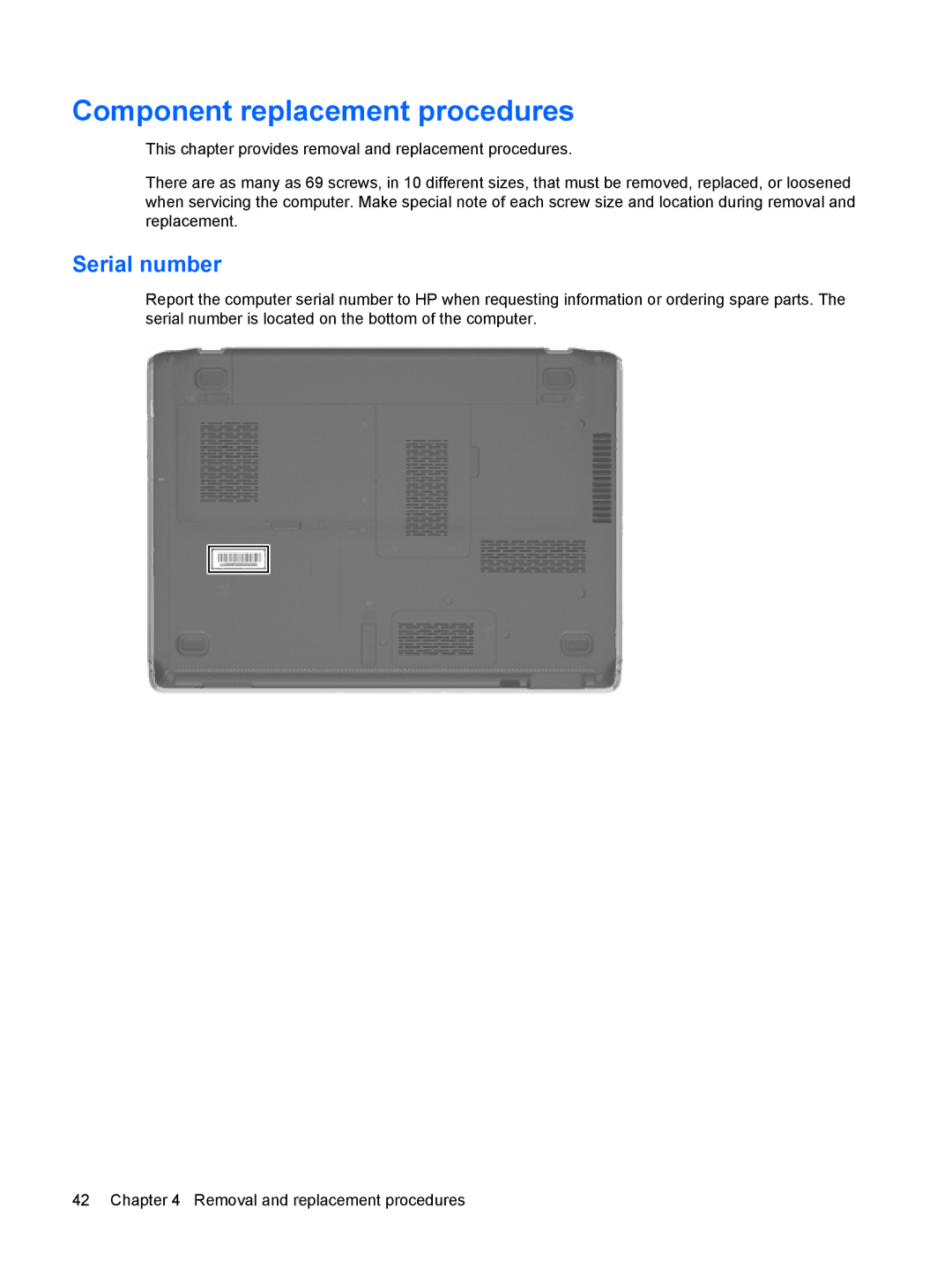 HP DV3000 manual Component replacement procedures, Serial number 