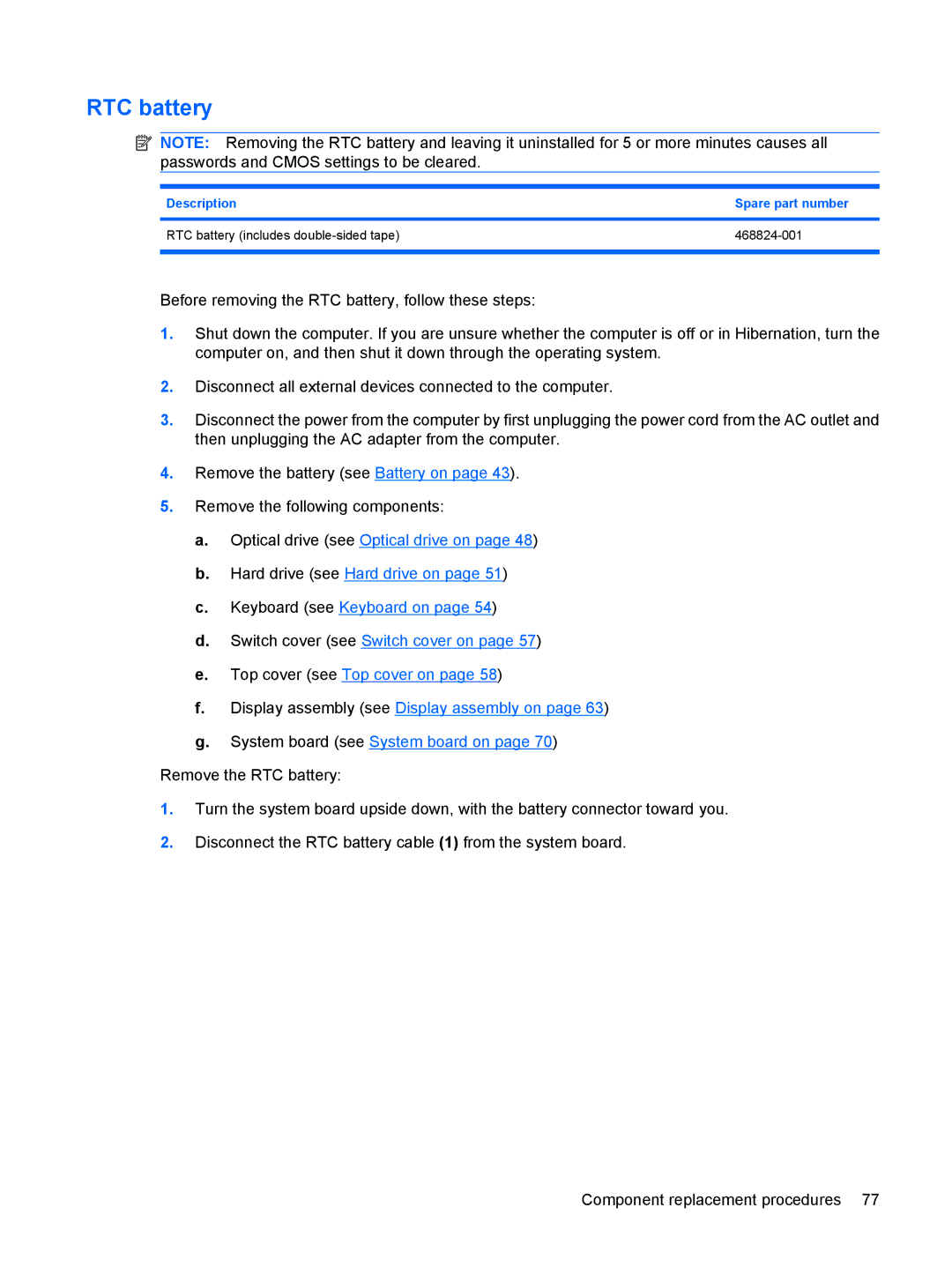 HP DV3000 manual RTC battery 