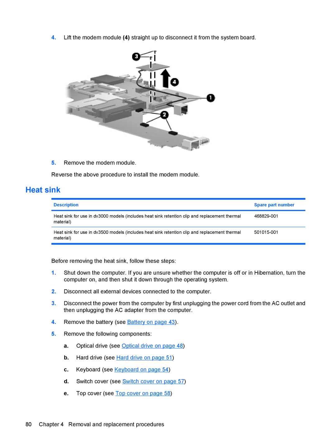 HP DV3000 manual Heat sink 