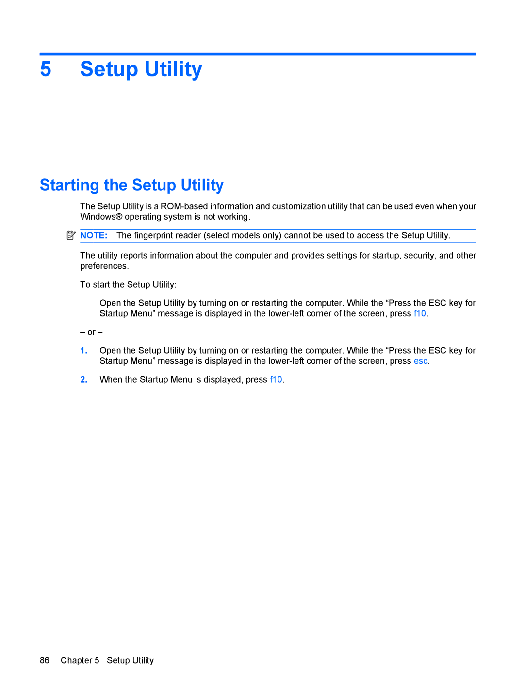 HP DV3000 manual Starting the Setup Utility 