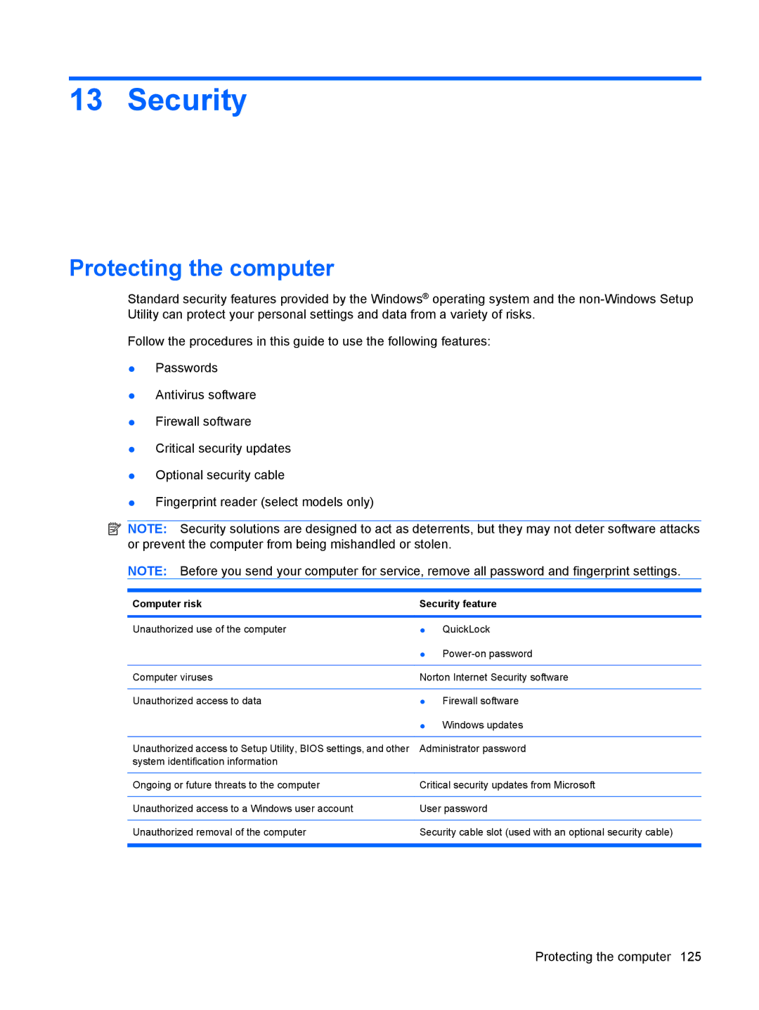 HP dv4-2160us manual Security, Protecting the computer 