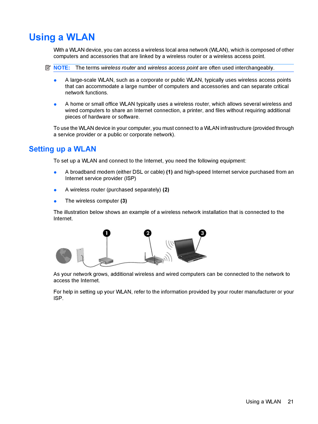 HP dv4-2160us manual Using a Wlan, Setting up a Wlan 