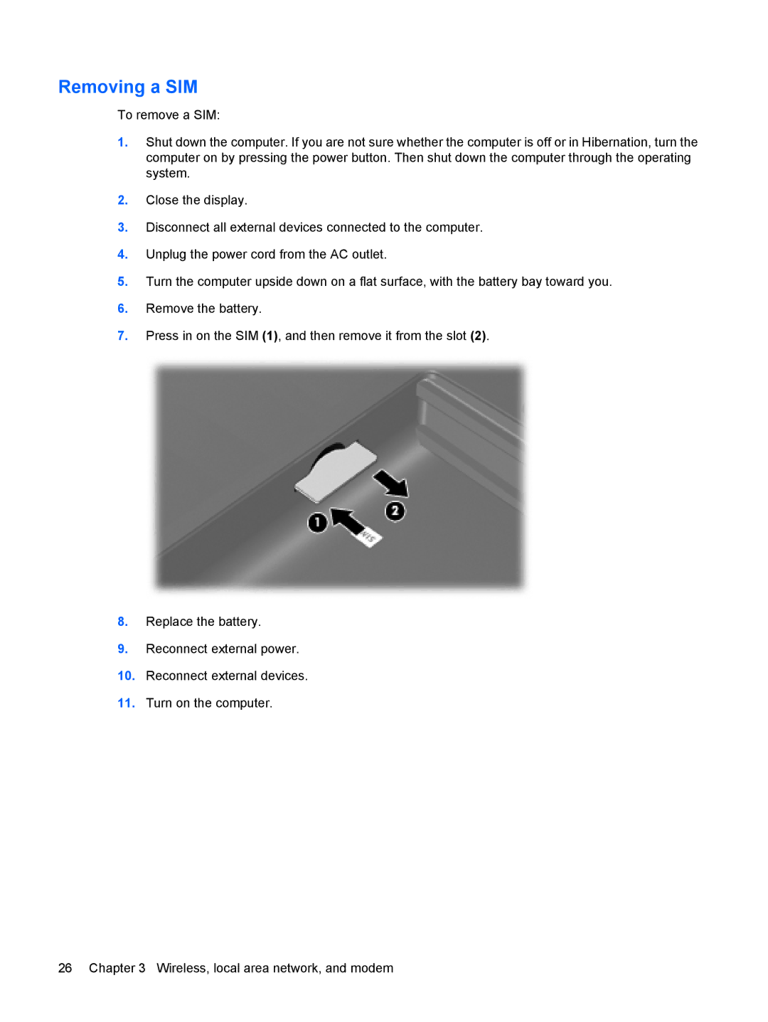 HP dv4-2160us manual Removing a SIM 