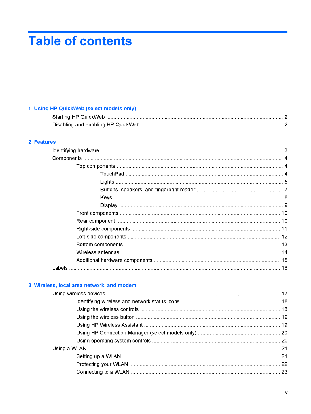 HP dv4-2160us manual Table of contents 