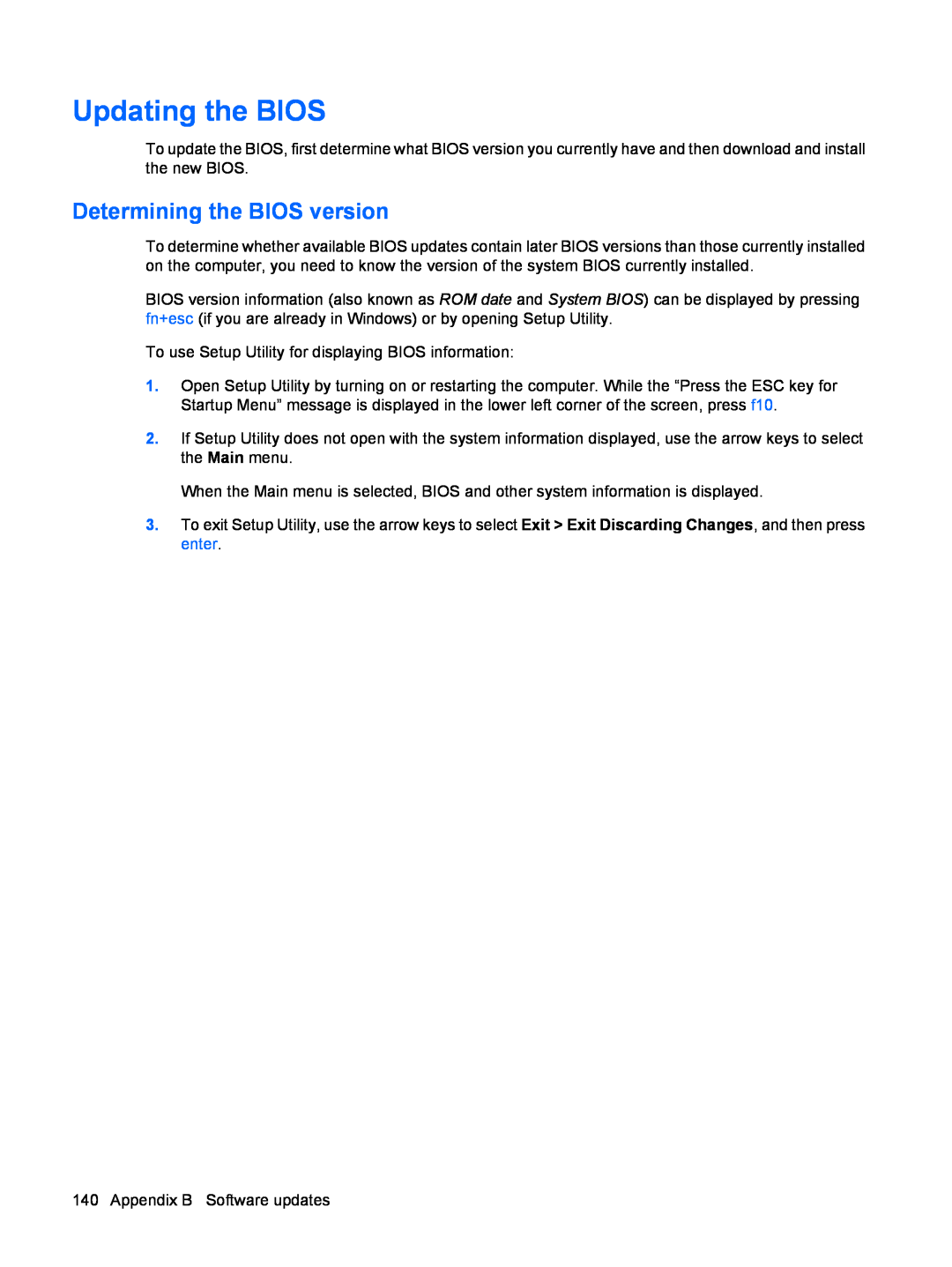 HP dv4-2160us manual Updating the BIOS, Determining the BIOS version 