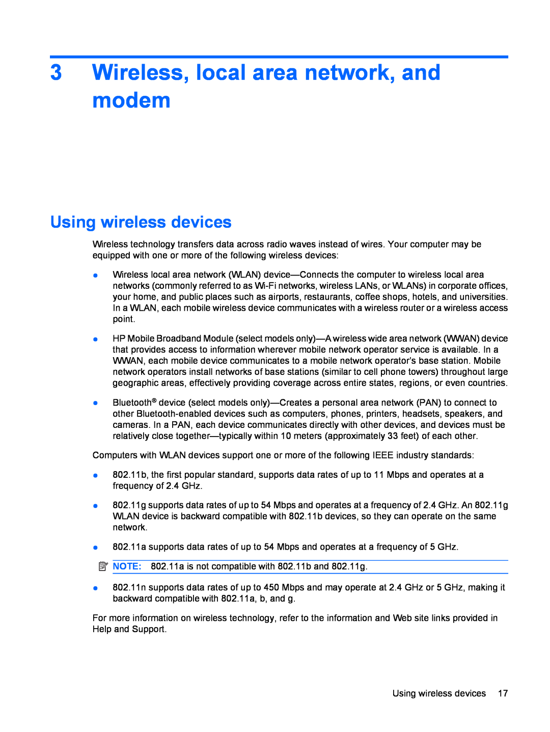 HP dv4-2160us manual Wireless, local area network, and modem, Using wireless devices 