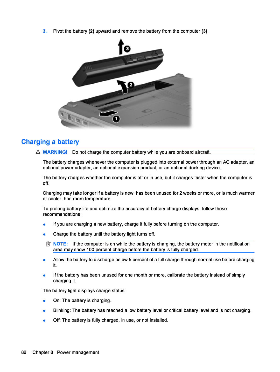 HP dv4-2160us manual Charging a battery 