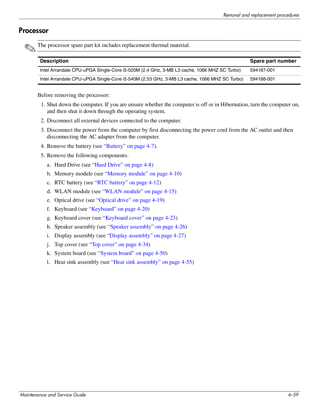 HP DV4 manual Processor 