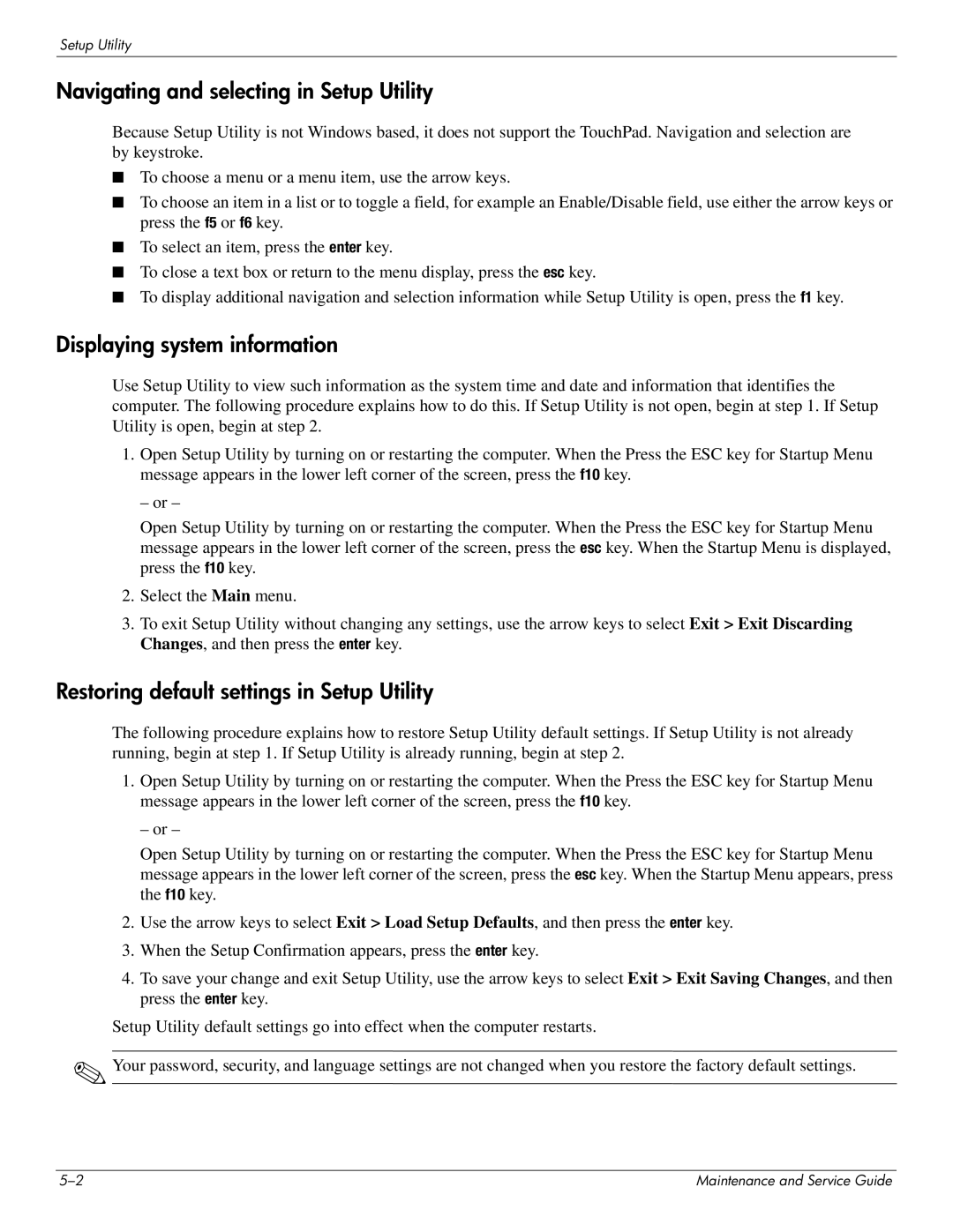 HP DV4 manual Navigating and selecting in Setup Utility, Displaying system information 