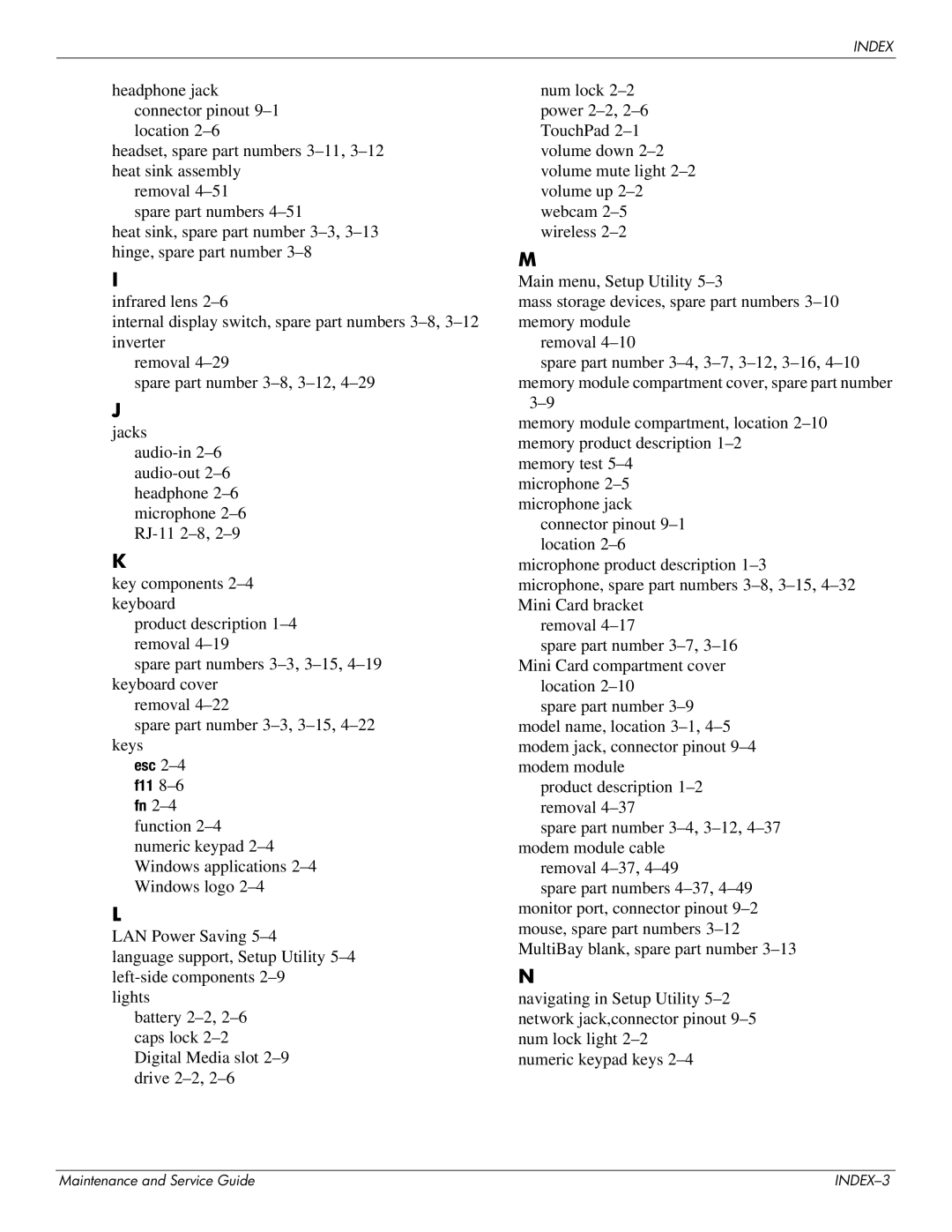 HP DV4 manual INDEX-3 