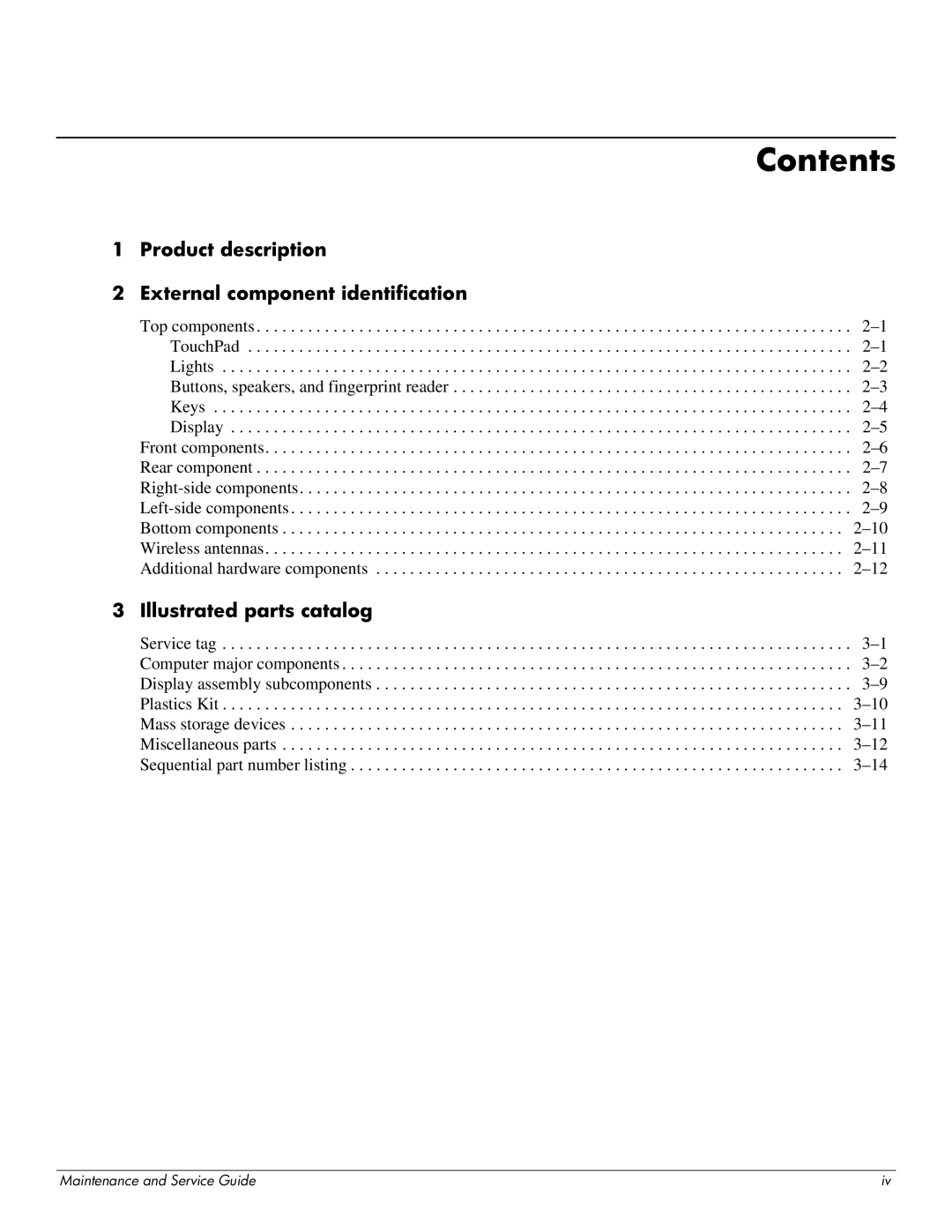 HP DV4 manual Contents 