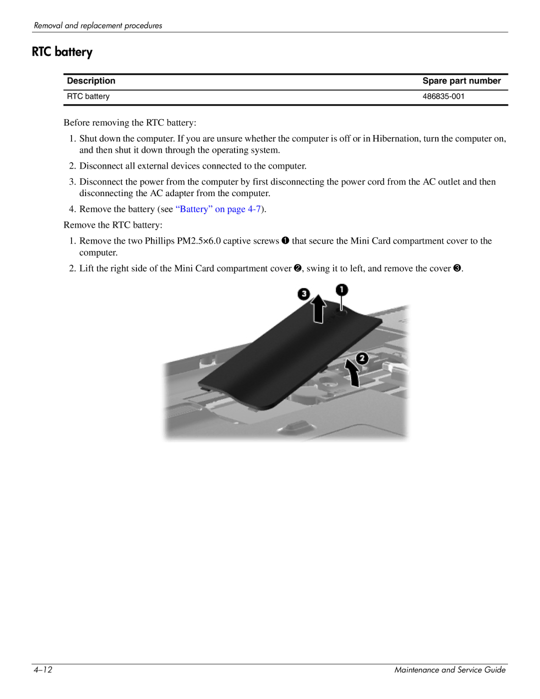 HP DV4 manual RTC battery 