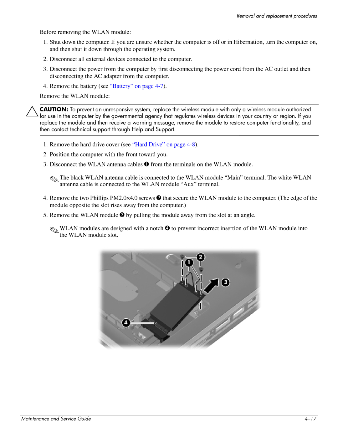 HP DV4 manual Removal and replacement procedures 