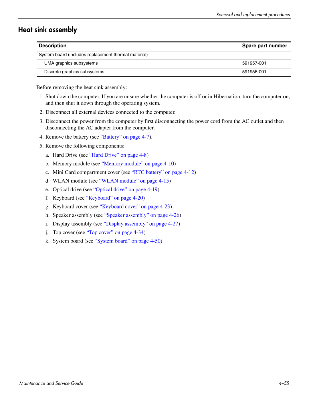 HP DV4 manual Heat sink assembly 