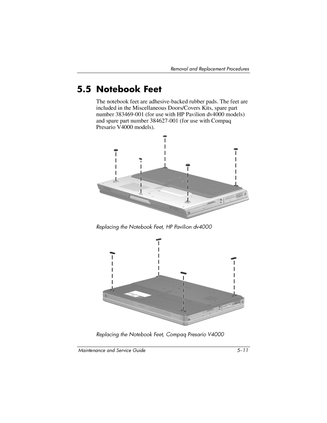 HP dv4000, V4000 manual Removal and Replacement Procedures 