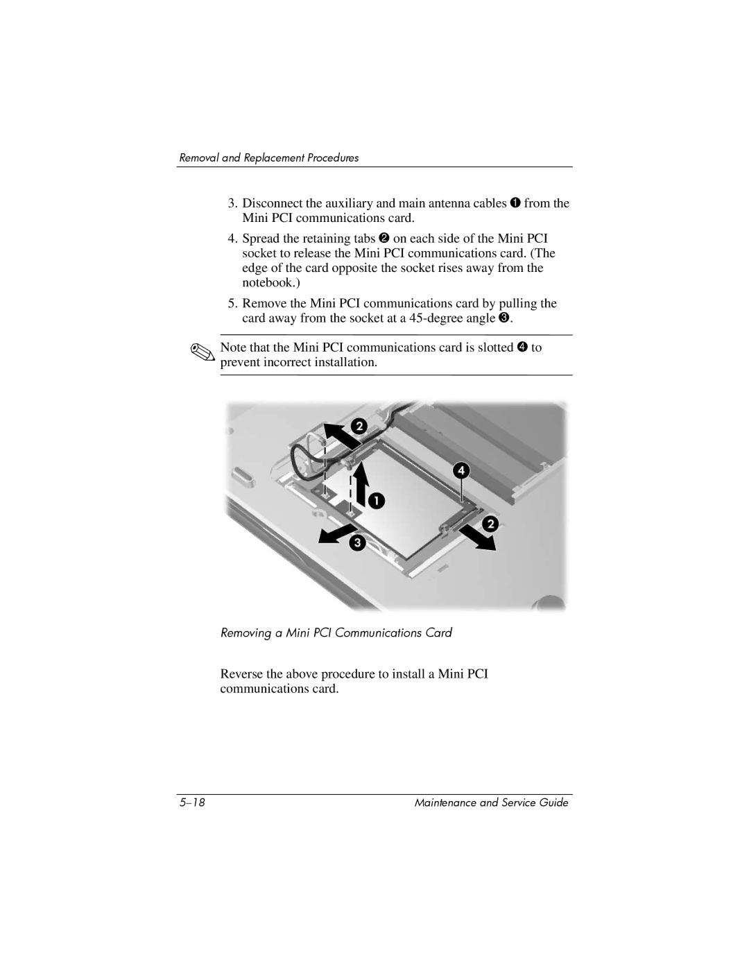 HP V4000, dv4000 manual Removing a Mini PCI Communications Card 