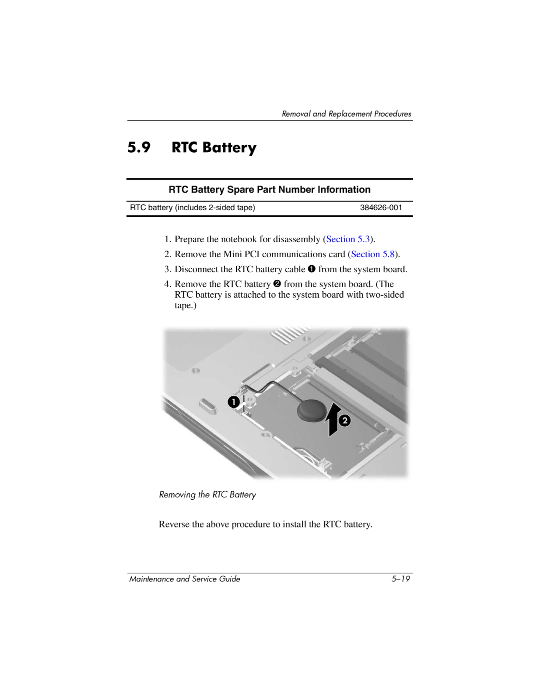 HP dv4000, V4000 manual RTC Battery Spare Part Number Information 