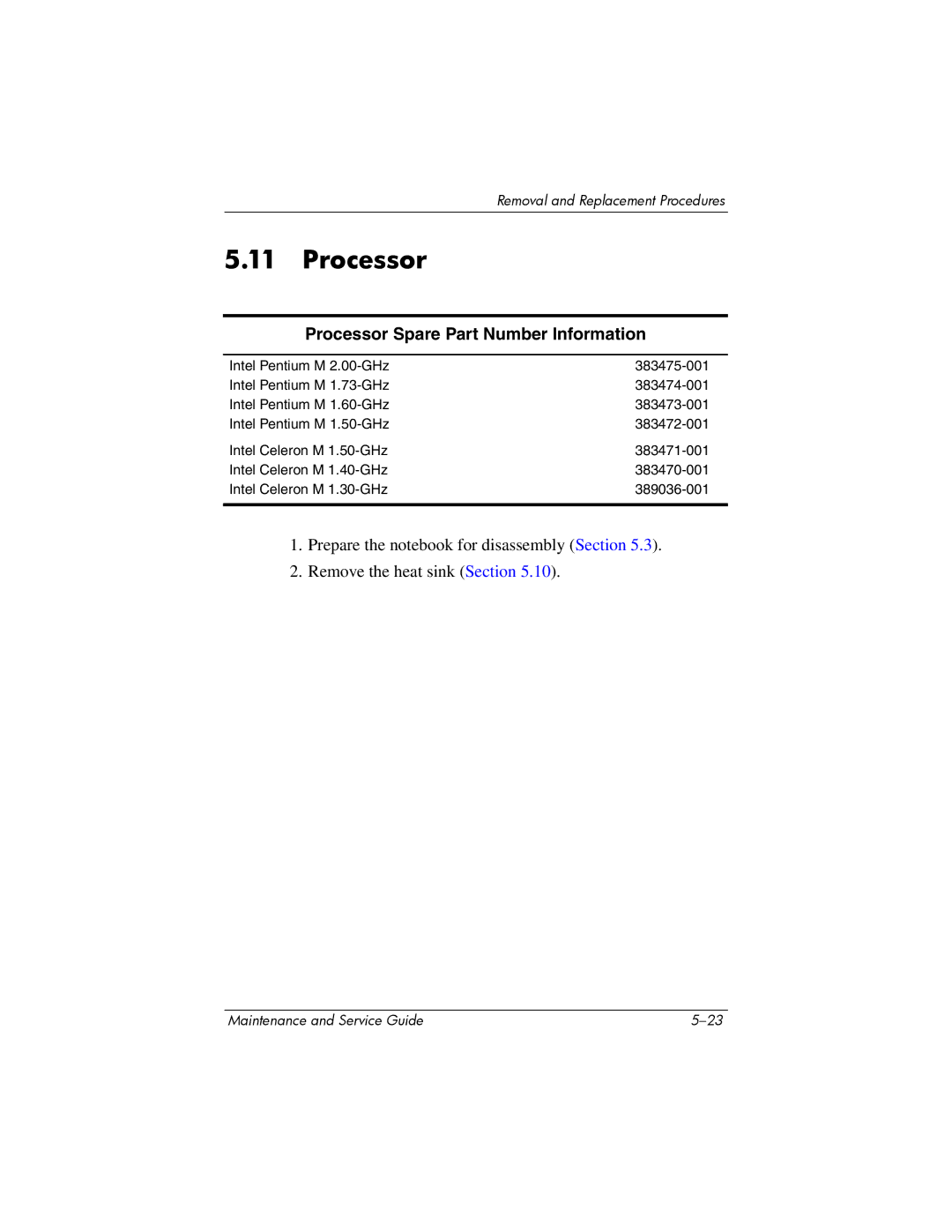 HP dv4000, V4000 manual Processor Spare Part Number Information 