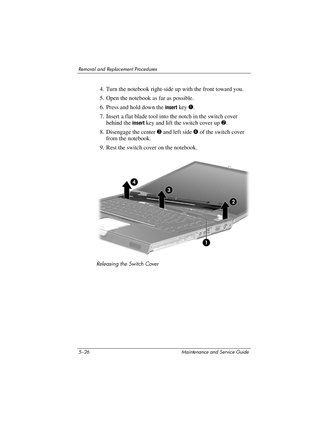 HP V4000, dv4000 manual Releasing the Switch Cover 