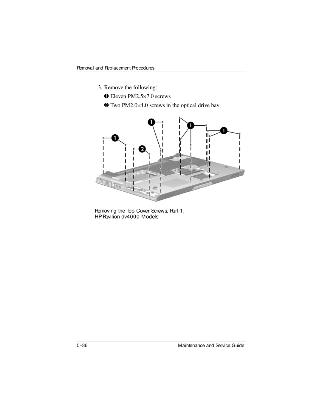 HP V4000, dv4000 manual Removal and Replacement Procedures 