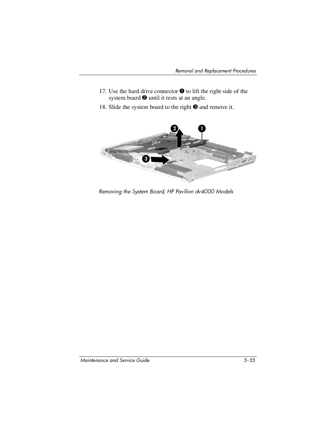 HP V4000 manual Removing the System Board, HP Pavilion dv4000 Models 