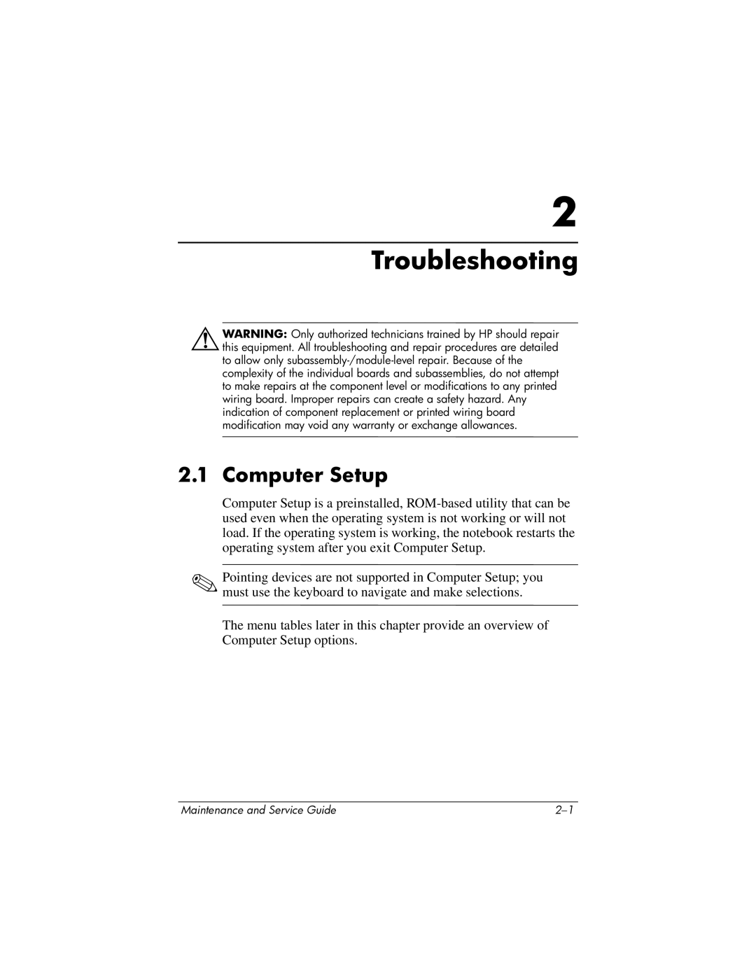 HP dv4000, V4000 manual Troubleshooting, Computer Setup 