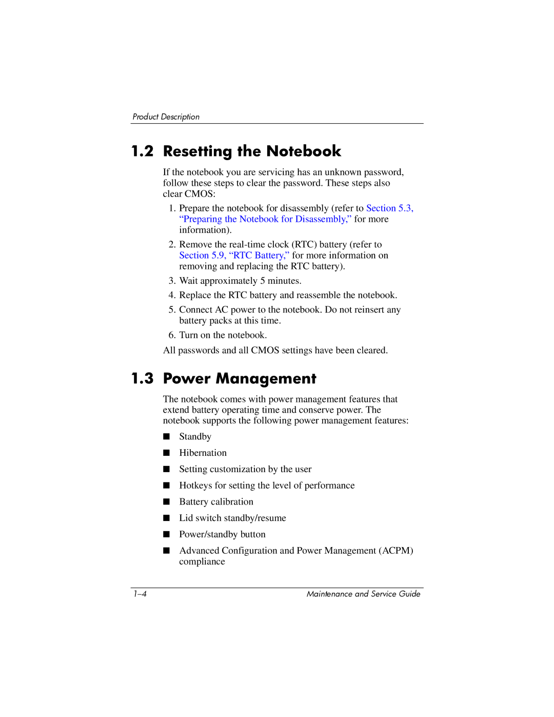 HP dv4000, V4000 manual Resetting the Notebook, Power Management 