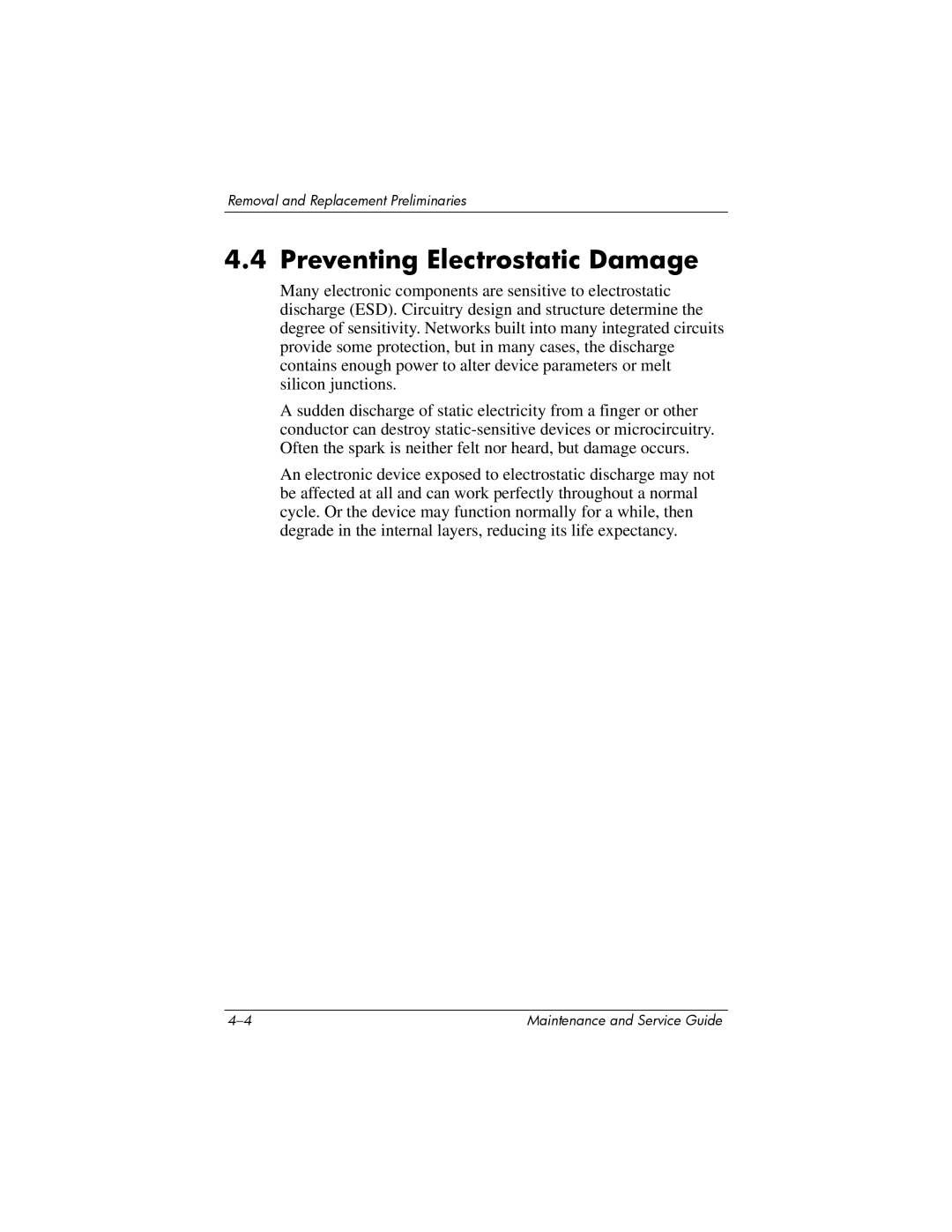 HP V4000, dv4000 manual Preventing Electrostatic Damage 