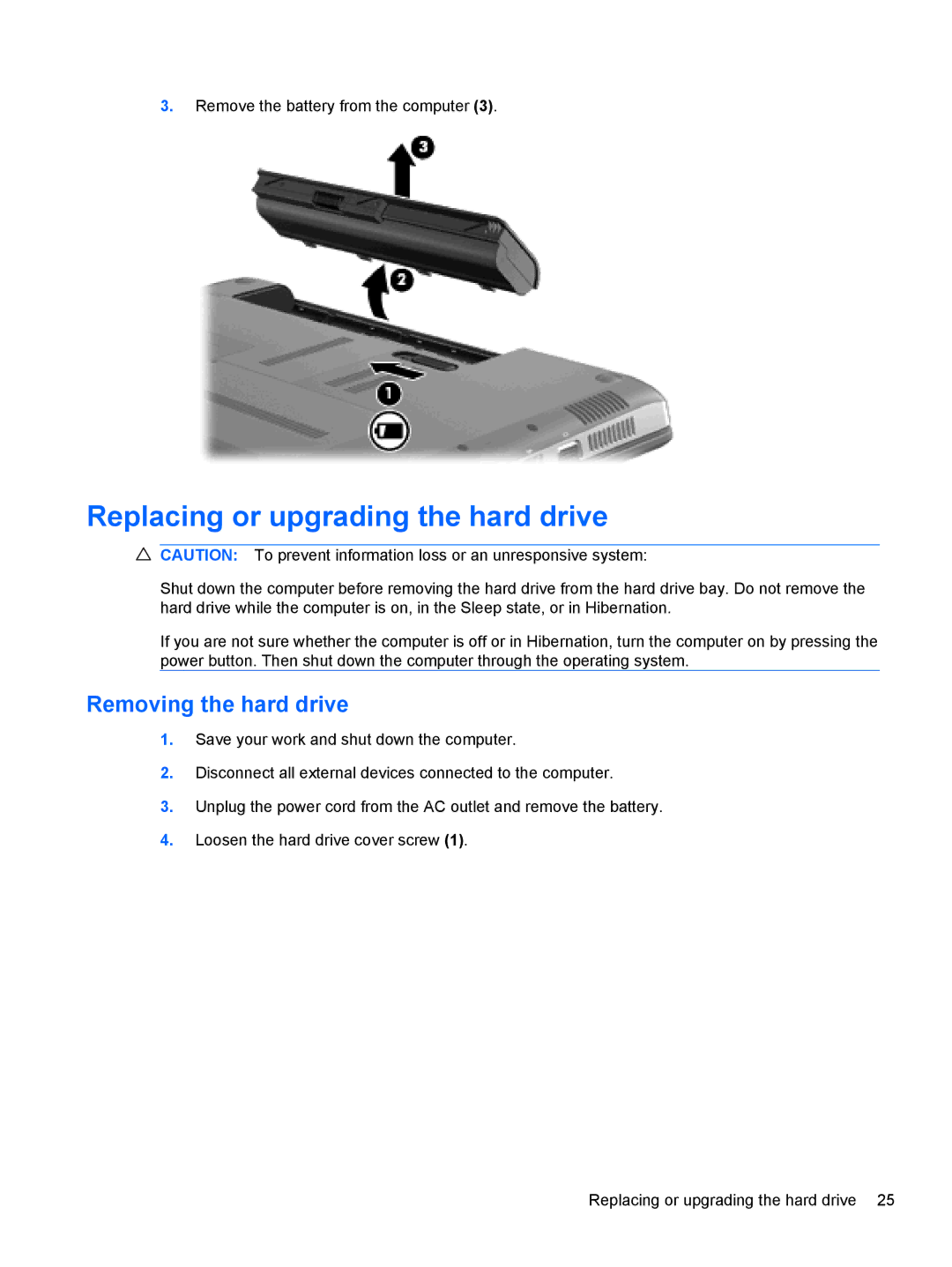 HP DV5-2077CL manual Replacing or upgrading the hard drive, Removing the hard drive 