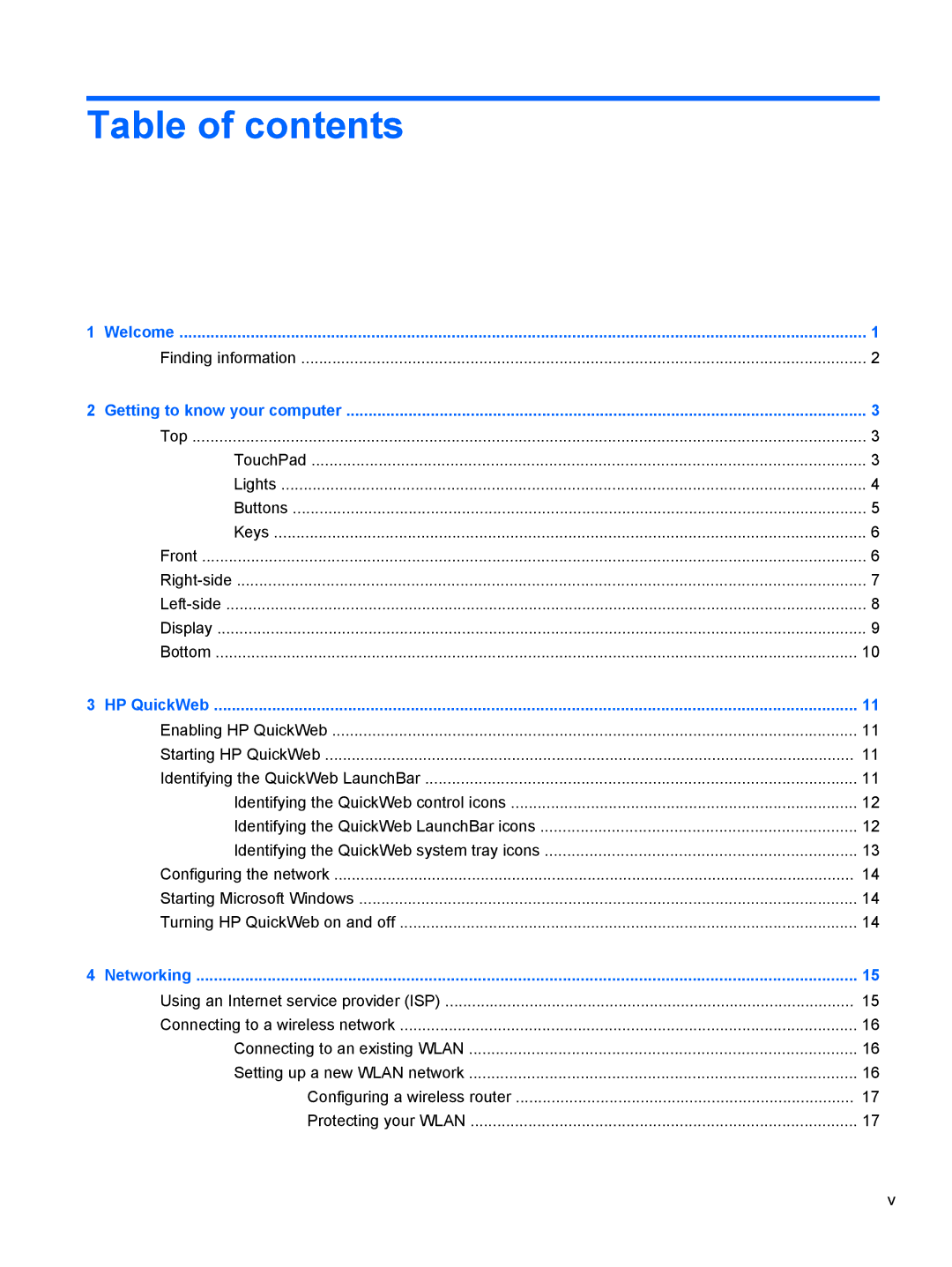 HP DV5-2077CL manual Table of contents 