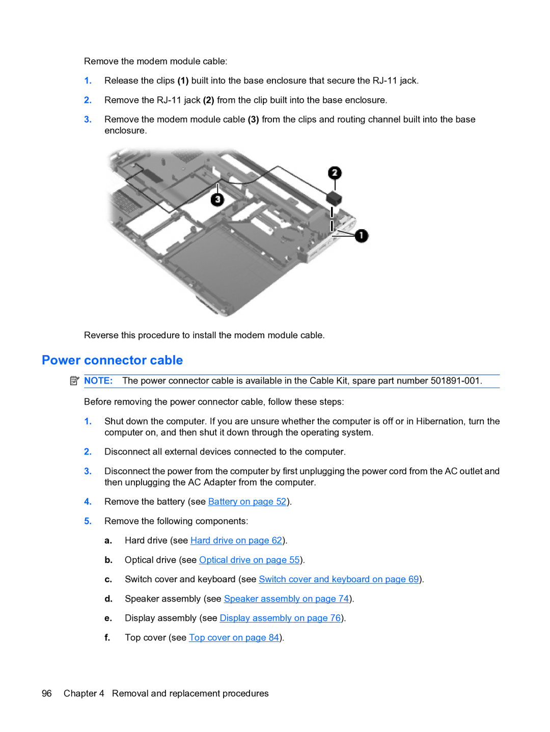 HP DV5 manual Power connector cable 