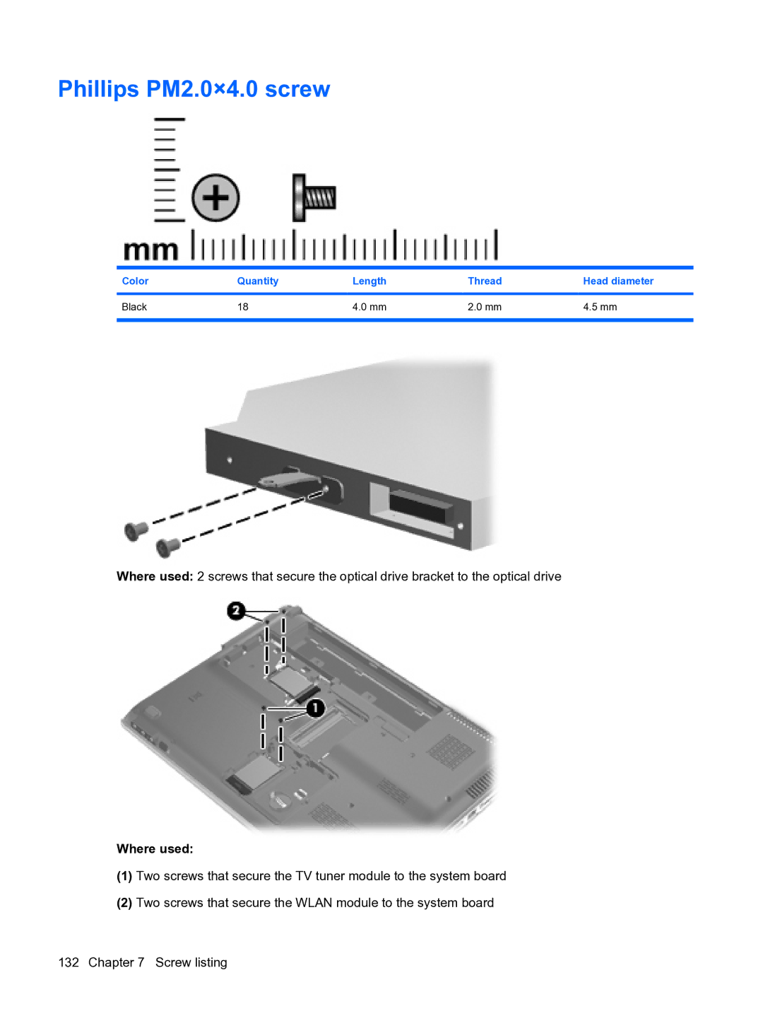 HP DV5 manual Phillips PM2.0×4.0 screw 