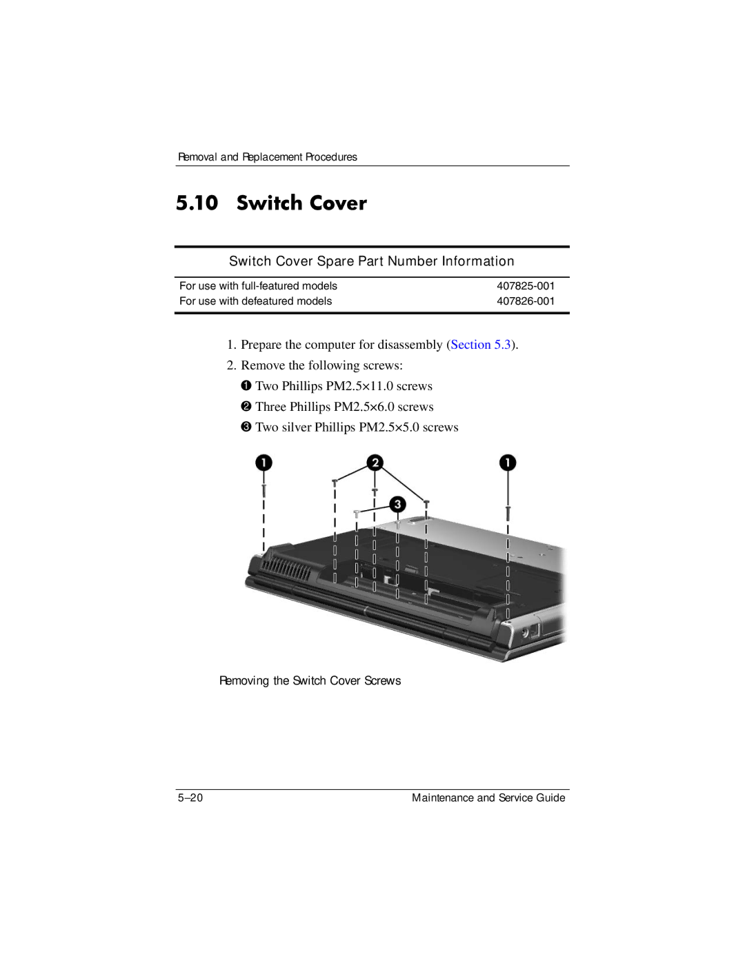 HP dv5000 dv5000 manual Switch Cover Spare Part Number Information 