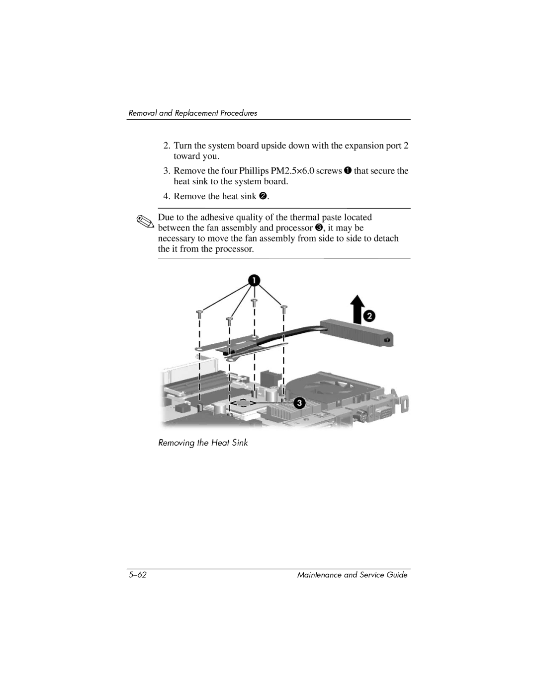 HP dv5000 dv5000 manual Removing the Heat Sink 