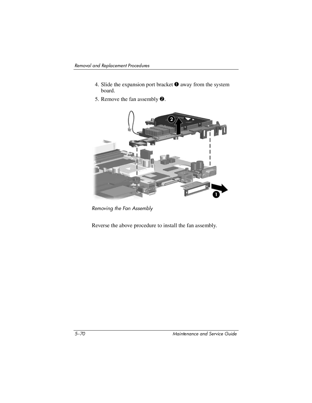 HP dv5000 dv5000 manual Removing the Fan Assembly 