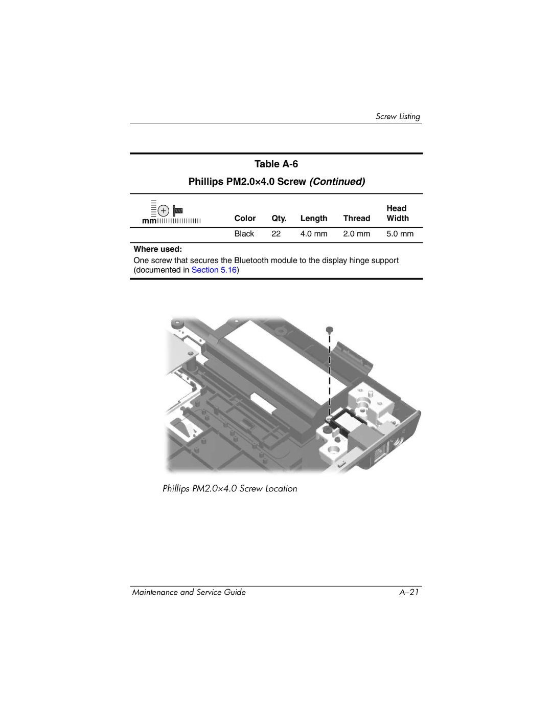 HP dv5000 dv5000 manual Phillips PM2.0×4.0 Screw Location 