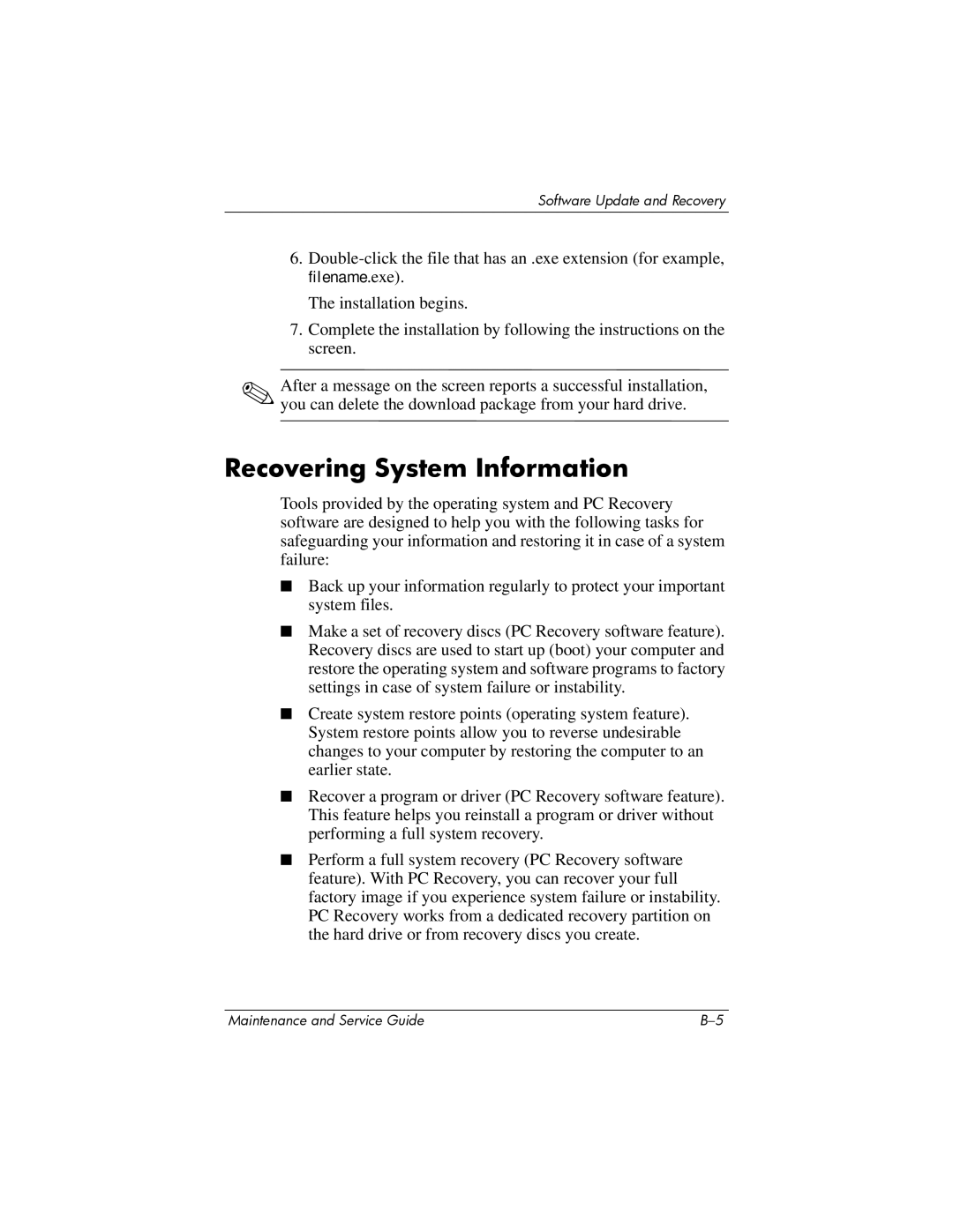 HP dv5000 dv5000 manual Recovering System Information 