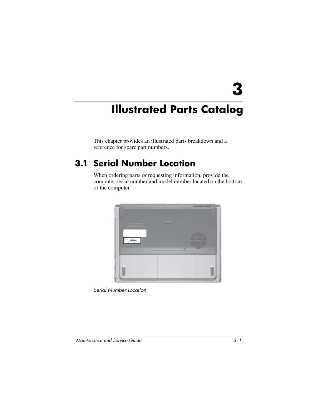 HP dv5000 dv5000 manual Illustrated Parts Catalog, Serial Number Location 